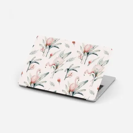 Pegatina para portátil estampado tropical de flamencos en acuarela – Pixers®