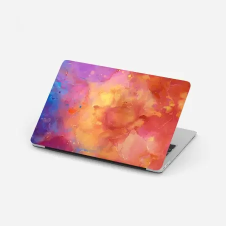 Pegatina para portátil arte abstracto en tonos cálidos y fríos con vetas doradas – Pixers®