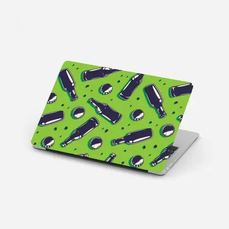 Pegatina para portátil patrón pop de botellas y tapones sobre fondo verde – Pixers®