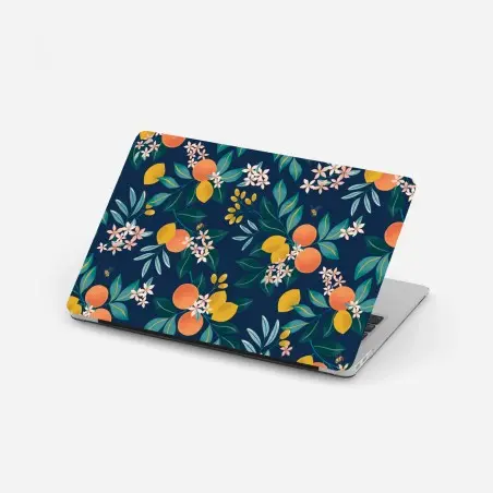 Pegatina para portátil patrón cítrico con naranjas y limones sobre fondo azul – Pixers®