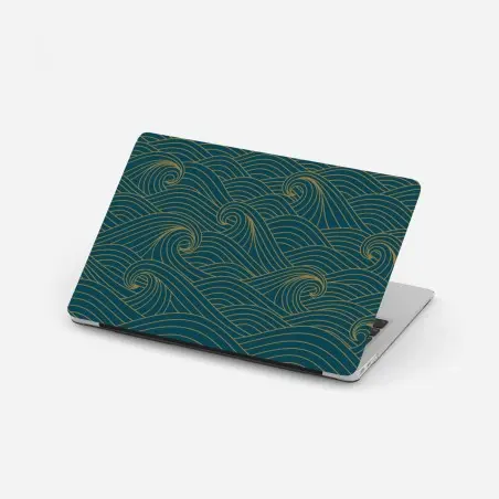 Pegatina para portátil olas doradas sobre fondo verde azulado – Pixers®