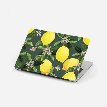 Pegatina para portátil estampado de limones y flores sobre fondo verde – Pixers®