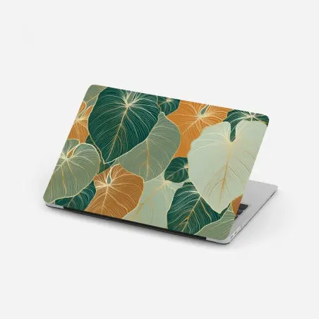 Pegatina para portátil patrón de hojas tropicales en tonos verdes y dorados – Pixers®