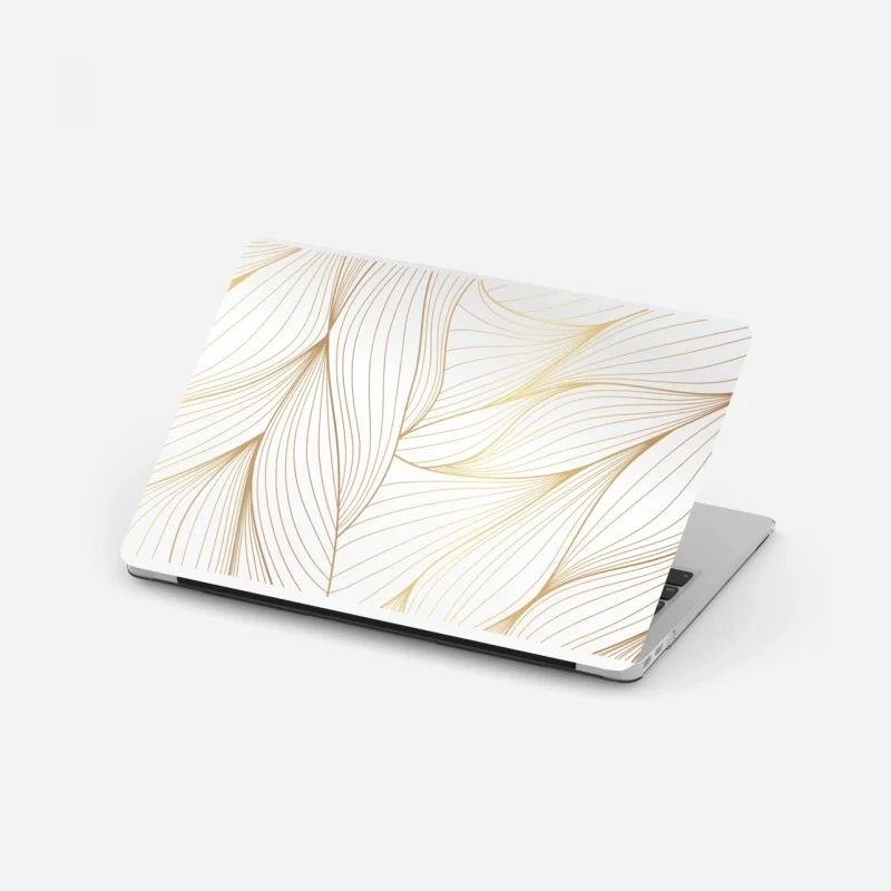 Pegatina para portátil diseño de hojas doradas sobre fondo blanco