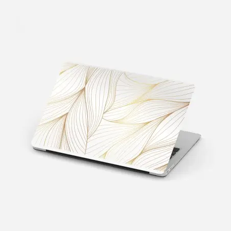 Pegatina para portátil diseño de hojas doradas sobre fondo blanco – Pixers®