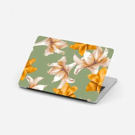 Pegatina para portátil diseño de lirios dorados sobre fondo verde – Pixers®