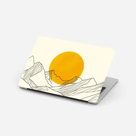 Pegatina para portátil sol dorado sobre montañas minimalistas – Pixers®