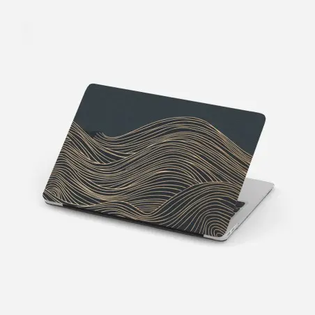 Pegatina para portátil olas doradas minimalistas sobre fondo azul – Pixers®
