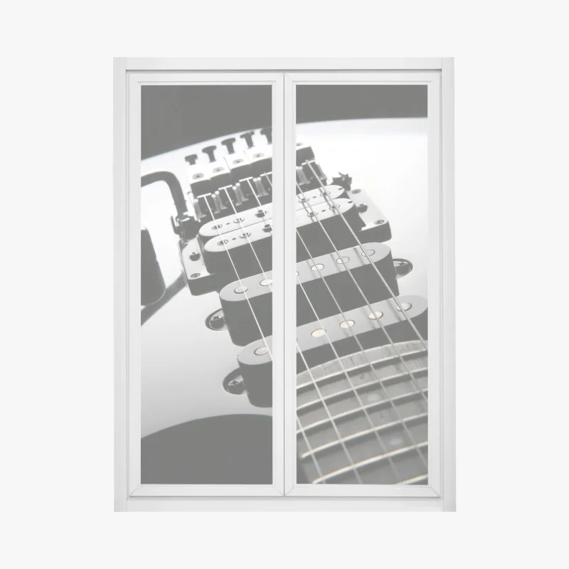 Pegatina para ventana guitarra eléctrica en primer plano sobre fondo negro