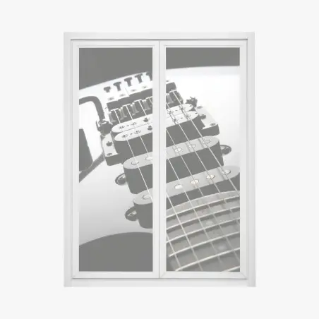 Pegatina para ventana guitarra eléctrica en primer plano sobre fondo negro – Pixers®