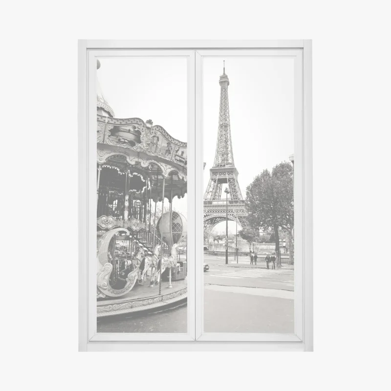 Pegatina para ventana encanto nostálgico: carrusel frente a la Torre Eiffel