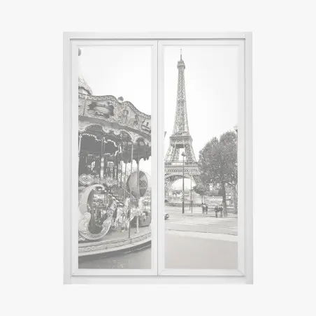 Pegatina para ventana encanto nostálgico: carrusel frente a la Torre Eiffel – Pixers®