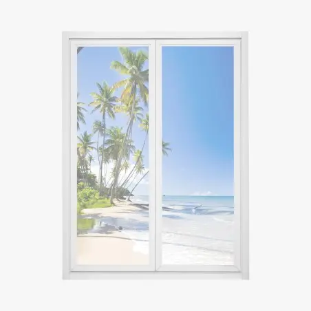 Pegatina para ventana refugio de palmeras junto al mar – Pixers®