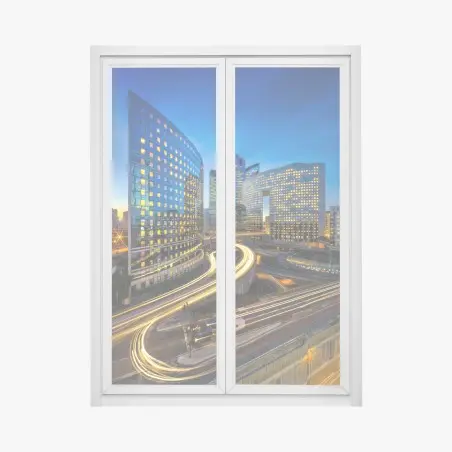 Pegatina para ventana estelas de luz sobre la ciudad moderna – Pixers®