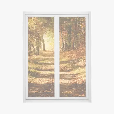 Pegatina para ventana sendero otoñal entre árboles – Pixers®