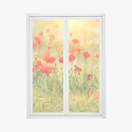 Pegatina para ventana campo de amapolas al amanecer – Pixers®