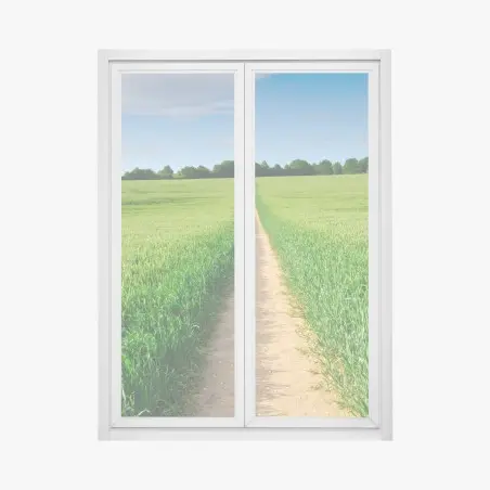 Pegatina para ventana camino entre campos verdes al horizonte – Pixers®