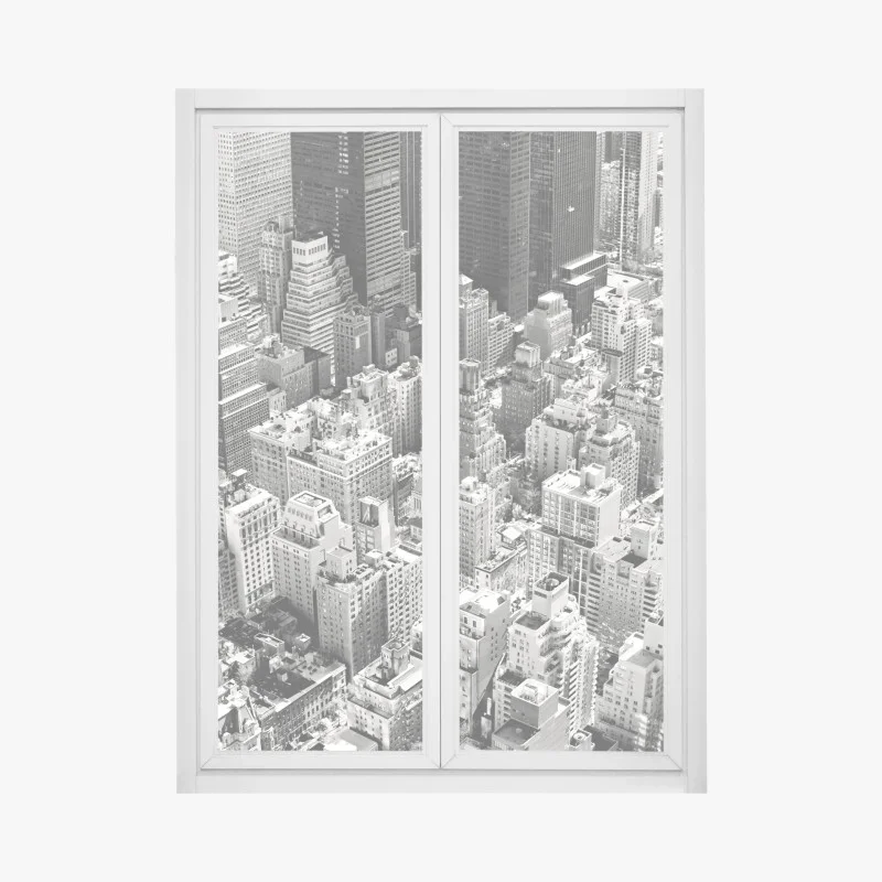 Pegatina para ventana vista aérea en blanco y negro de Manhattan, Nueva York