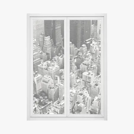 Pegatina para ventana vista aérea en blanco y negro de Manhattan, Nueva York – Pixers®