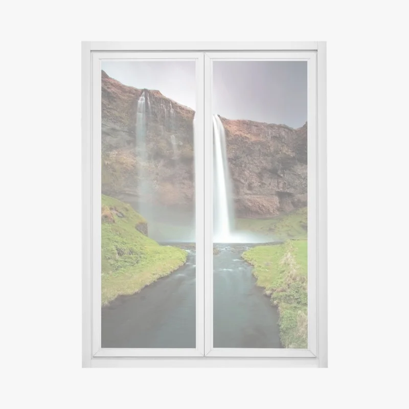 Pegatina para ventana cascada serena sobre acantilado y río
