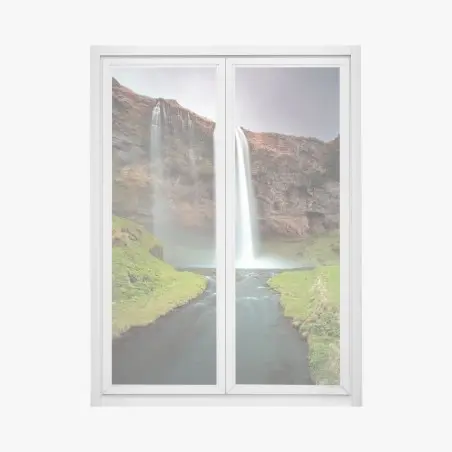 Pegatina para ventana cascada serena sobre acantilado y río – Pixers®