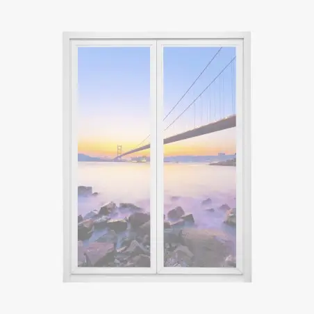 Pegatina para ventana puente colgante al atardecer sobre la costa – Pixers®