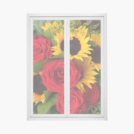 Pegatina para ventana ramo de rosas rojas y girasoles vibrantes – Pixers®
