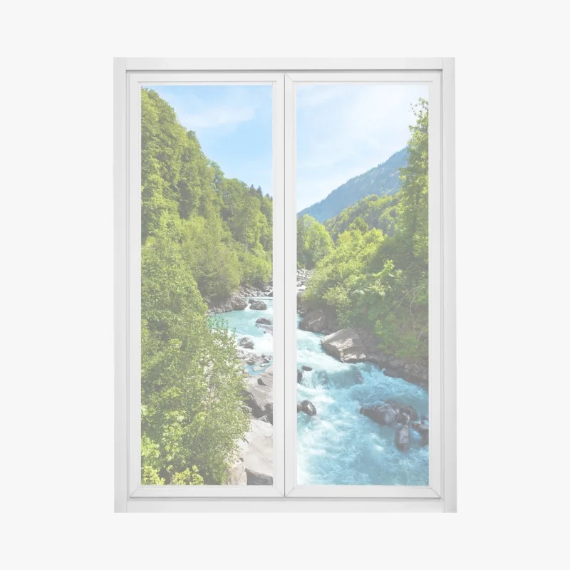Pegatina para ventana río turquesa entre montañas y bosque