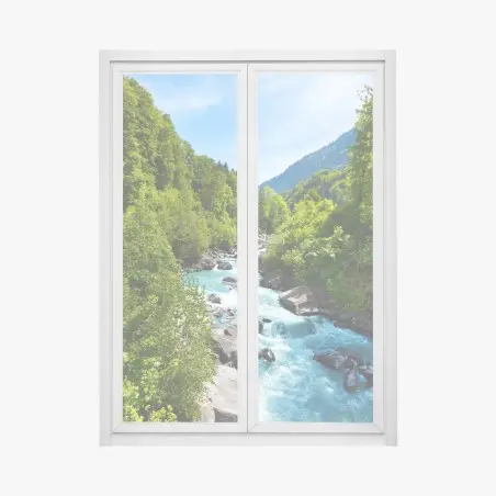 Pegatina para ventana río turquesa entre montañas y bosque – Pixers®