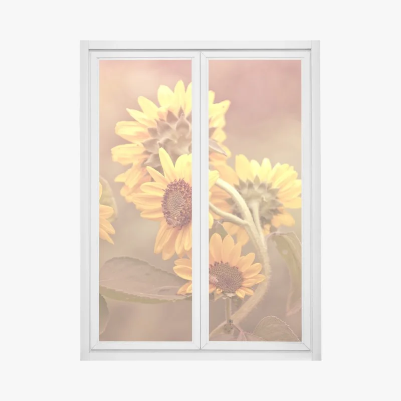 Pegatina para ventana girasoles vintage en tonos cálidos