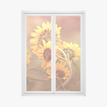 Pegatina para ventana girasoles vintage en tonos cálidos – Pixers®