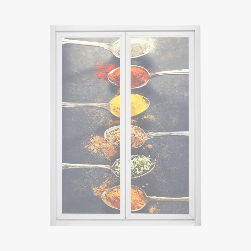 Pegatina para ventana especias en cucharas coloridas