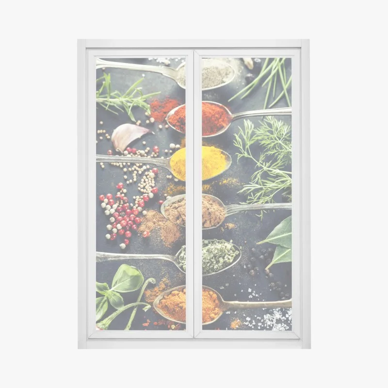 Pegatina para ventana especias y hierbas: explosión de color culinario