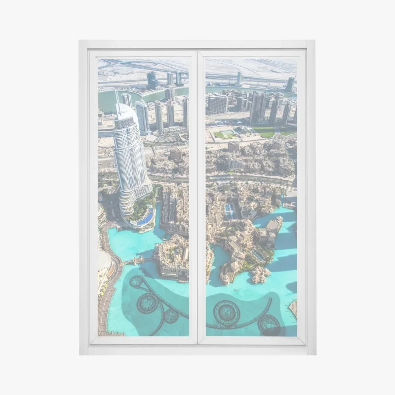 Pegatina para ventana panorámica aérea de Dubai y su lago urbano