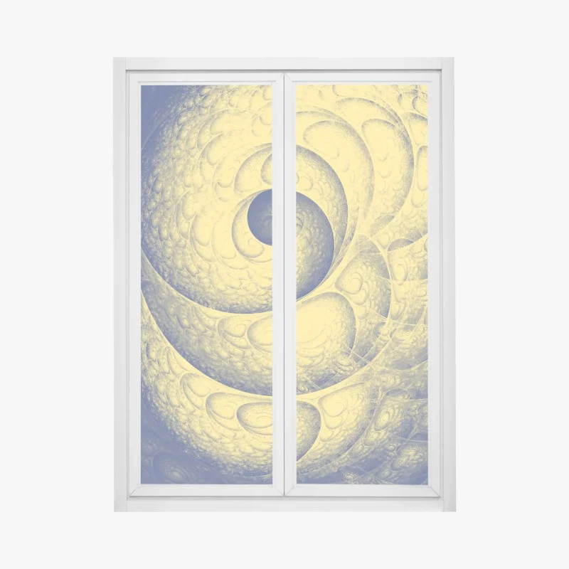 Pegatina para ventana espiral fractal hipnótica en tonos amarillo y azul