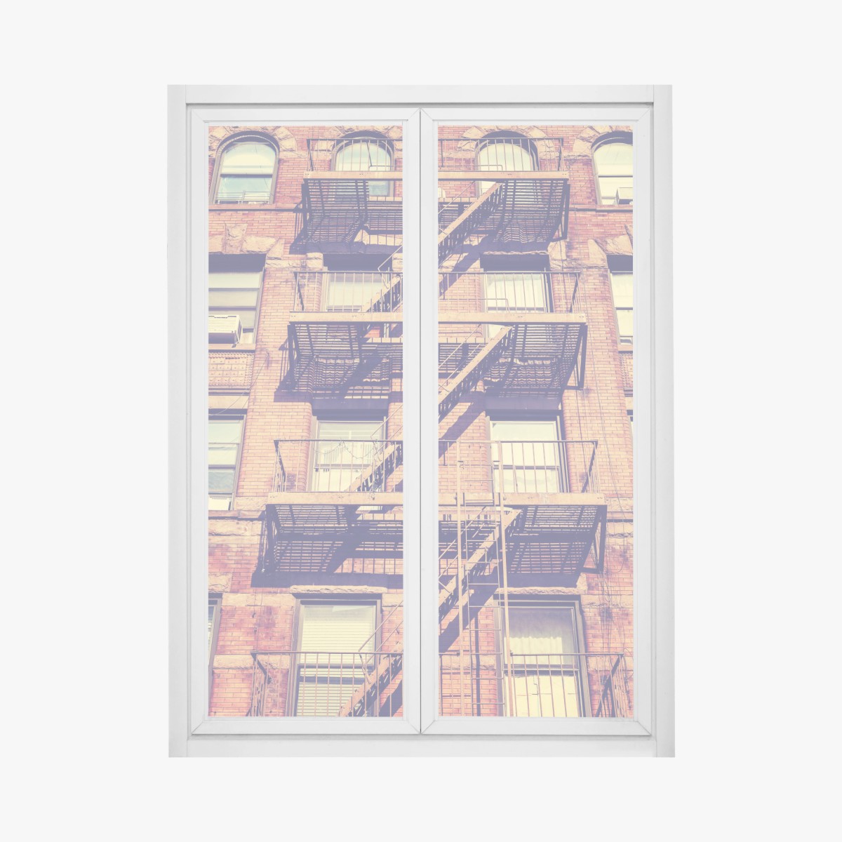 Pegatina para ventana fachada vintage con escaleras de incendios en Nueva York – Pixers®