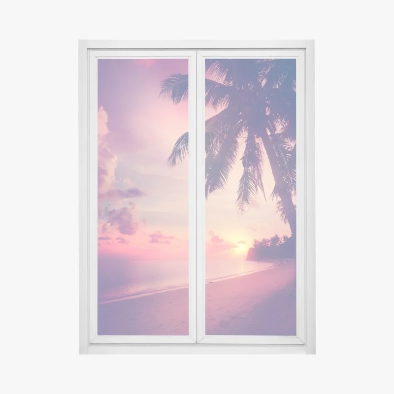 Pegatina para ventana atardecer tropical en tonos retro