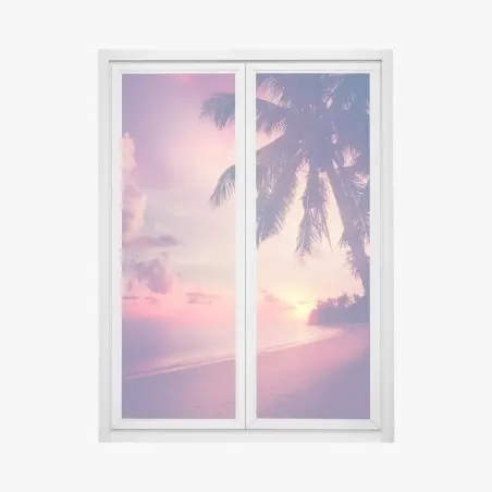 Pegatina para ventana atardecer tropical en tonos retro – Pixers®