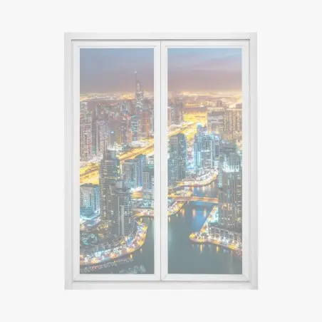 Pegatina para ventana panorámica nocturna de Dubai Marina – Pixers®