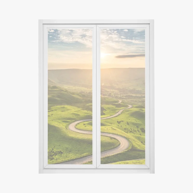 Pegatina para ventana carretera serpenteante al atardecer