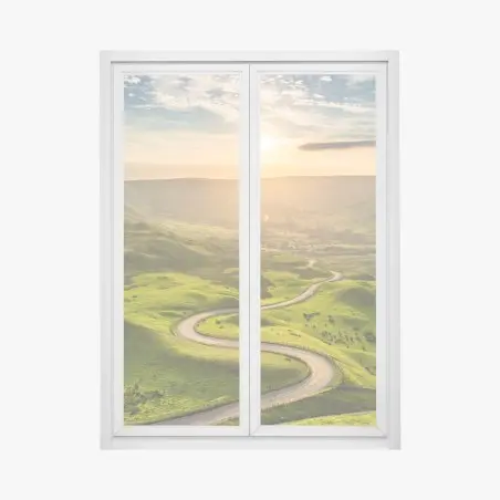 Pegatina para ventana carretera serpenteante al atardecer – Pixers®