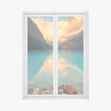 Pegatina para ventana amanecer en Lago Louise: paisaje sereno – Pixers®