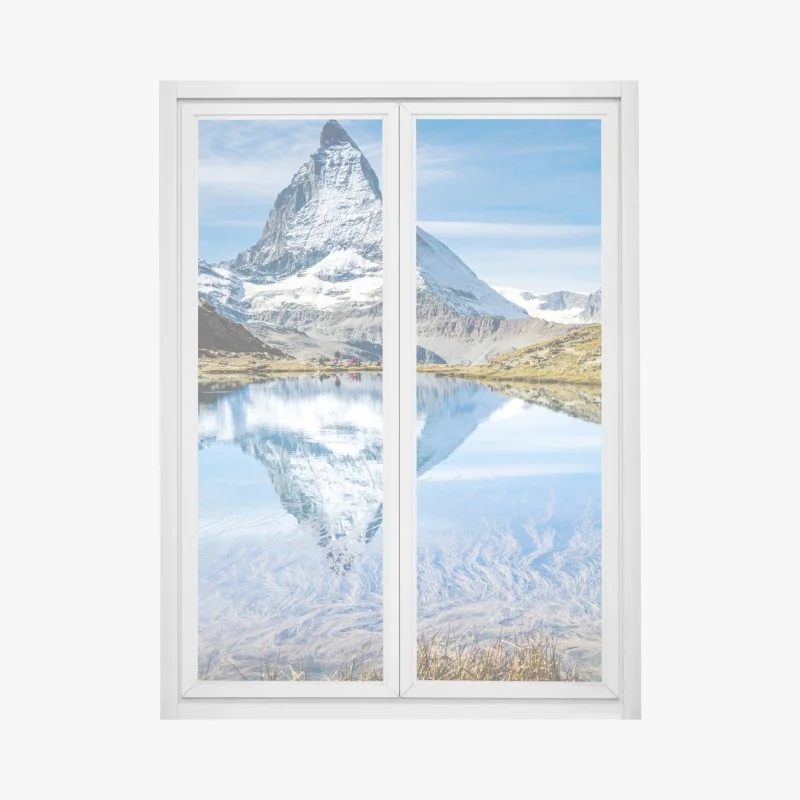 Pegatina para ventana reflejo majestuoso del Matterhorn en lago alpino