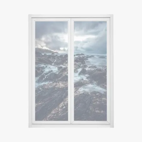 Pegatina para ventana costa rocosa con algas y mar tempestuoso – Pixers®