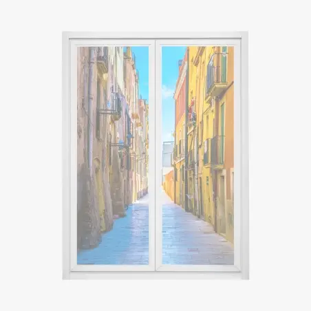 Pegatina para ventana calle colorida en casco antiguo mediterráneo – Pixers®