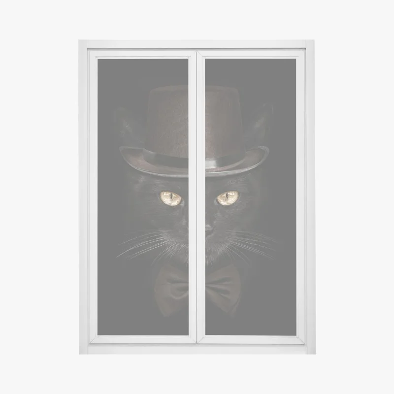Pegatina para ventana gato elegante con sombrero de copa y pajarita