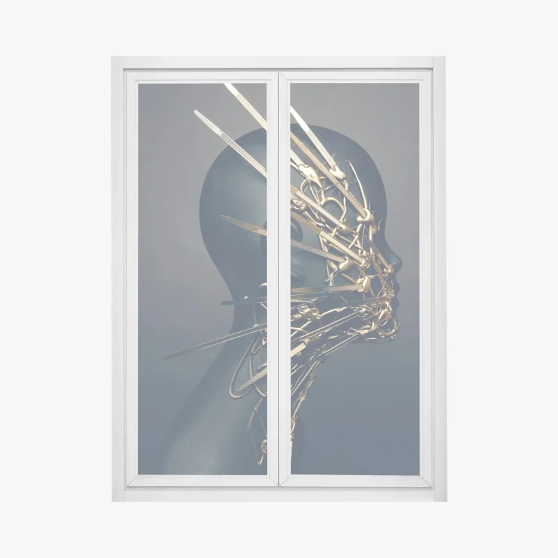 Pegatina para ventana máscara escultórica dorada sobre perfil de maniquí negro – Pixers® Pegatina para ventana máscara escultórica dorada sobre perfil de maniquí negro – Pixers®