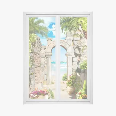 Pegatina para ventana portal costero entre ruinas – Pixers®
