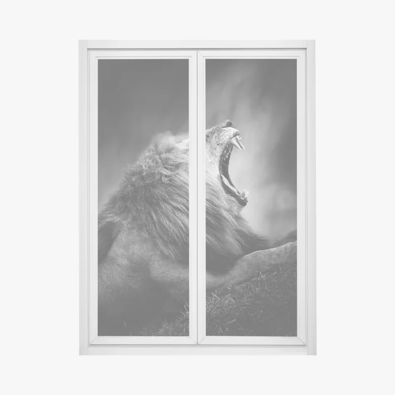 Pegatina para ventana rugido majestuoso en blanco y negro