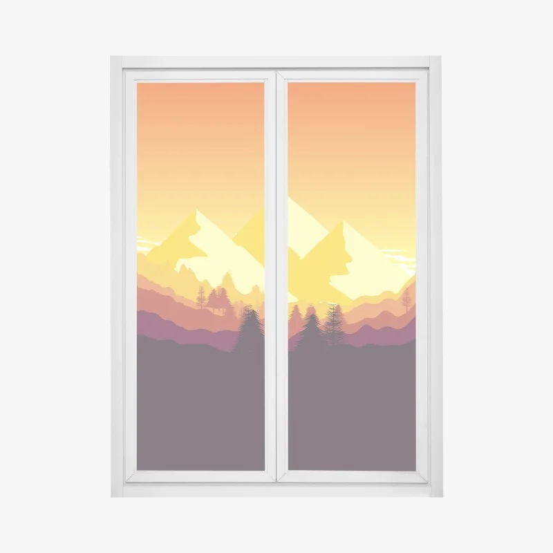 Pegatina para ventana atardecer dorado en las montañas